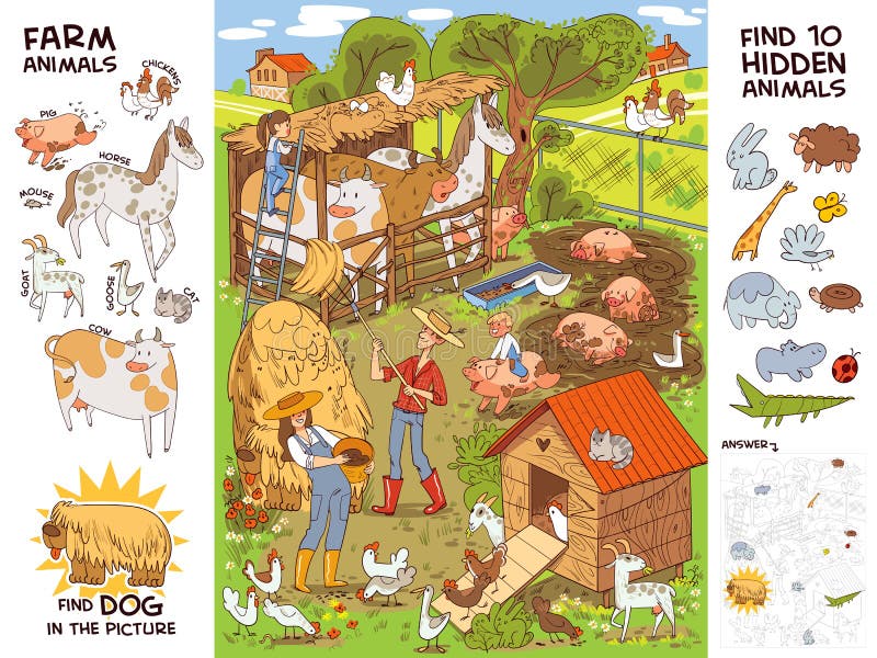 Farm Life and Farm Animals. Find 10 Hidden Objects Stock Vector - Illustration of logic, chicken: 221244477 Farm Life and Farm Animals. Find 10 Hidden Objects Stock Vector - Illustration of logic, chicken: 221244477