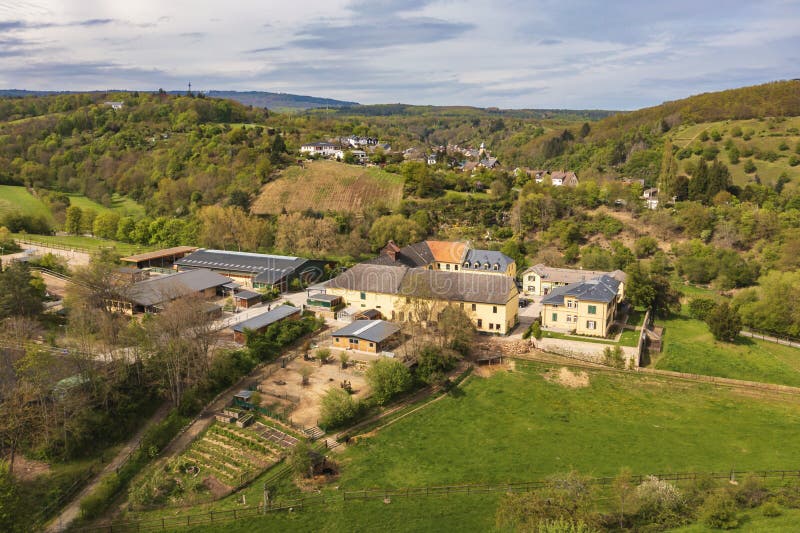 Bird's-eye view of a farm in the Rheingau in spring