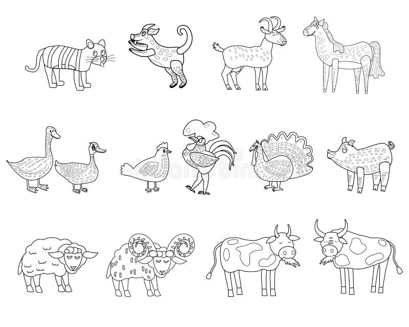 Farm Set Animals Coloring Book Educational Illustration for Children. Set Cute Cow, Buffolo, Sheep, Duck, Rooster, Horse Stock Vector - Illustration of color, farm: 219510151 Farm Set Animals Coloring Book Educational Illustration for Children. Set Cute Cow, Buffolo, Sheep, Duck, Rooster, Horse Stock Vector - Illustration of color, farm: 219510151