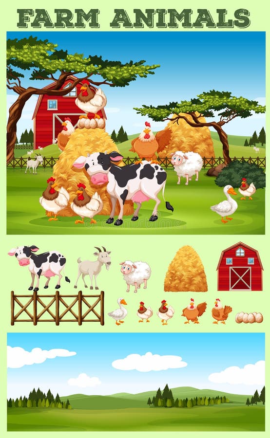 Farm Theme with Animals and Field Stock Vector - Illustration of cartoon, agriculture: 61400583 Farm Theme with Animals and Field Stock Vector - Illustration of cartoon, agriculture: 61400583