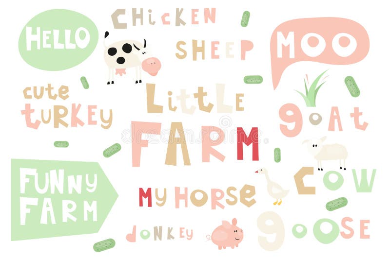 Farm words and phrases stock vector. Illustration of draw 182709100