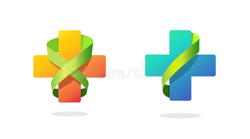 Farmacie medical plus vector sigilat încrucișat sau sigla medicală modernă a spitalului pictograma portocaliu albastru culoare ver vector illustration