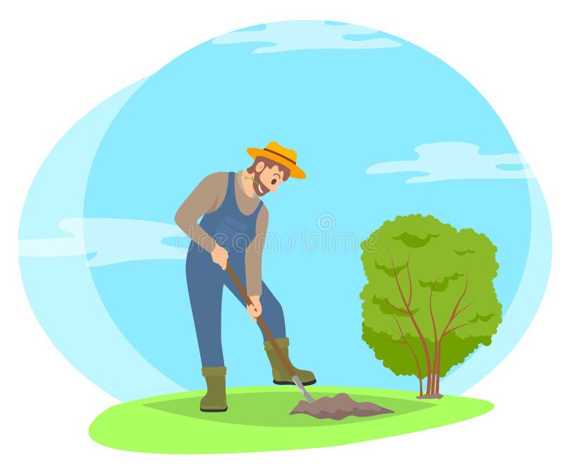 Farmer Digging Up Crop Flat Vector Character. African American Man ...