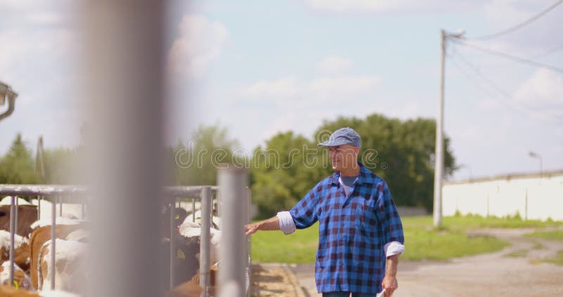 Farmer Gesten beim Schreiben auf Zwischenablage gegen Stall