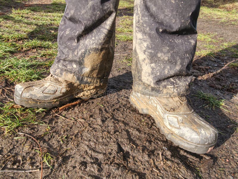 Farmer Outdoor Boot Covered with Mud Stock Image - Image of move ...