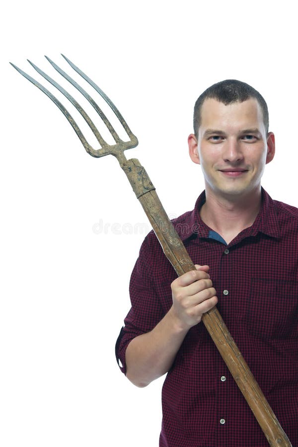 Farmer With A Pitchfork On A White Background Stock Photo Image of