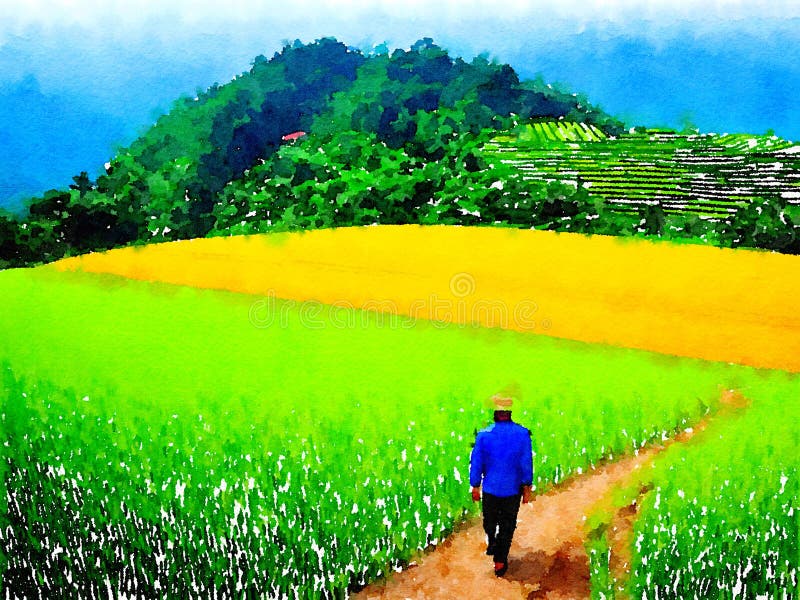 Rice Fields, Painting by Anandswaroop Manchiraju | Artmajeur