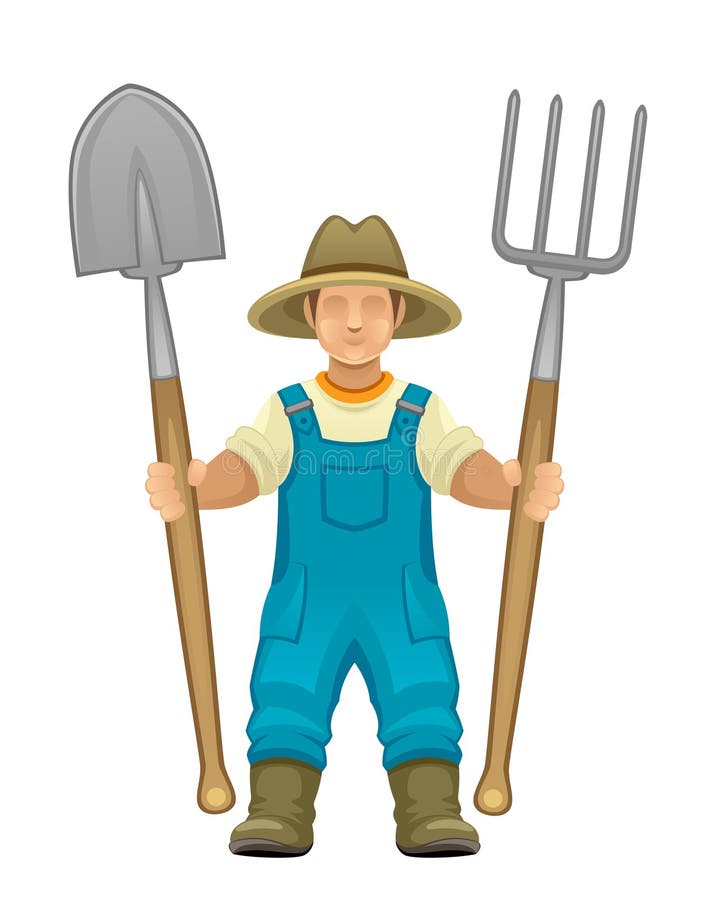 farmer-spade-pitchfork-white-background-