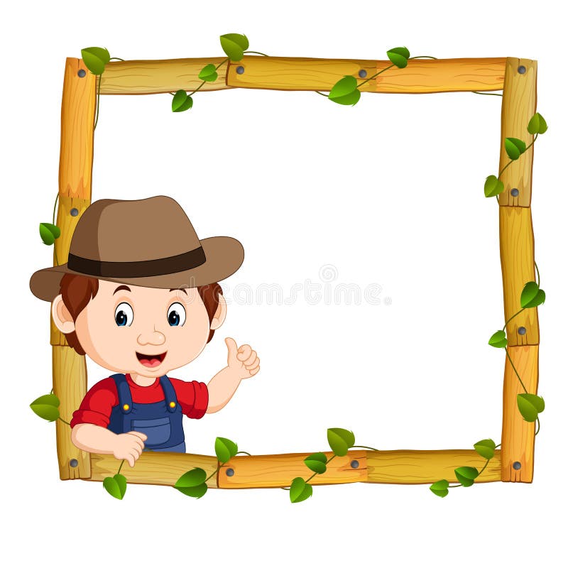 Farmer on the Wood Frame with Roots and Leaf Stock Vector