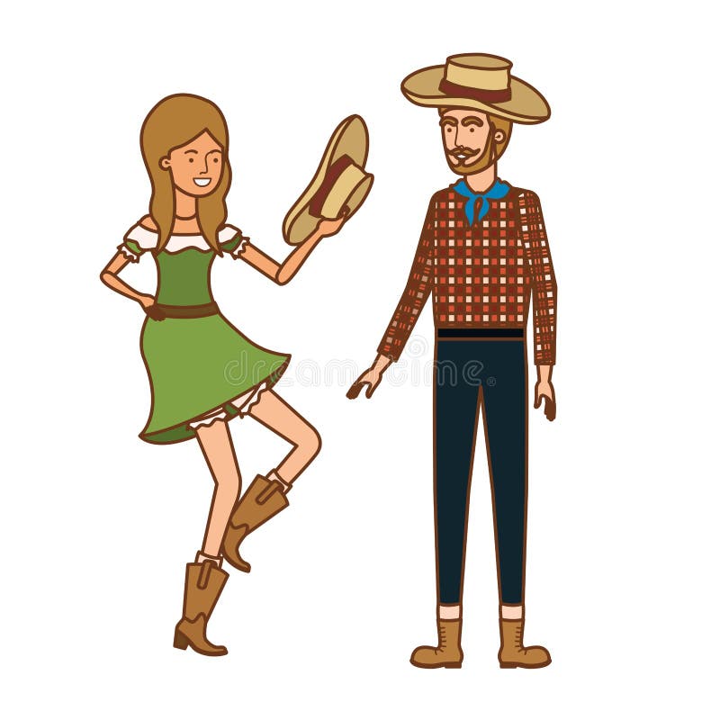 Farmers Couple Dancing with Straw Hat Stock Vector - Illustration of ...