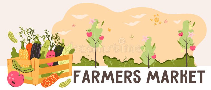 Farmers Market and Harvest Festival Banner or Flyer, Flat Cartoon Vector.  Stock Vector - Illustration of internet, business: 227518530