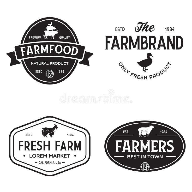 Farmers Market Logo Templates Stamps Labels Badges Set Trendy