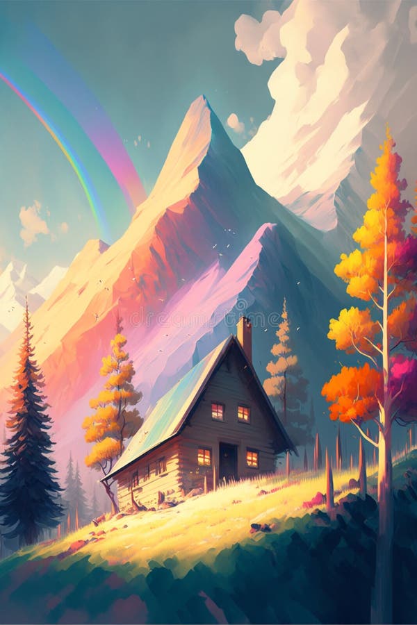 Farmhouse Drawn in Soft Pastel Colors Stock Illustration Illustration