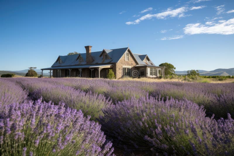 Farmhouse Surrounded by Lavender Field, with View of Rolling Hills and