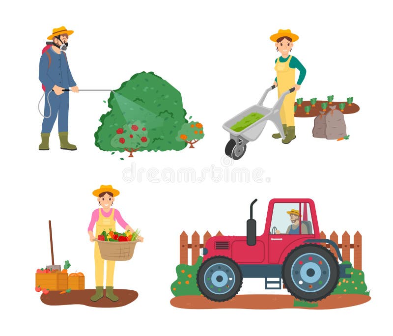 Farming People Tractor Driver and Woman Harvesting vector illustration Farming People Tractor Driver and Woman Harvesting vector illustration