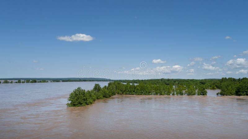 Farmland under water during spring flooding, Arkansas River