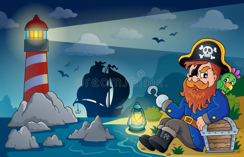 Faro con il tema 5 del pirata royalty illustrazione gratis Faro con il tema 5 del pirata royalty illustrazione gratis
