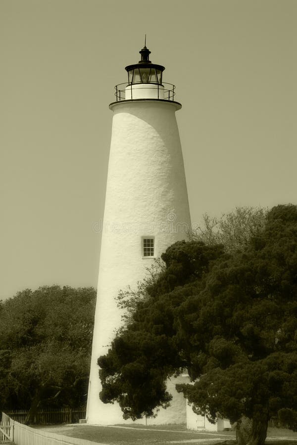 Ocracoke Lighthouse in Sepia Tones with Soft Blur Effect Built in 1823, the Ocracoke Lighthouse is the oldest active lighthouse in North Carolina. Located in a fishing village on Ocracoke Island. 75 feet tall. In 1868, the tower was cemented and covered with it's first coat of brilliant whitewash. Ocracoke Lighthouse in Sepia Tones with Soft Blur Effect Built in 1823, the Ocracoke Lighthouse is the oldest active lighthouse in North Carolina. Located in a fishing village on Ocracoke Island. 75 feet tall. In 1868, the tower was cemented and covered with it's first coat of brilliant whitewash.