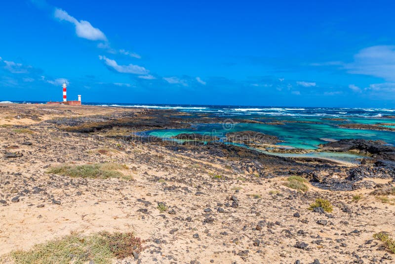 Faro di Toston - EL Cotillo, Fuerteventura, Spagna immagini stock Faro di Toston - EL Cotillo, Fuerteventura, Spagna immagini stock