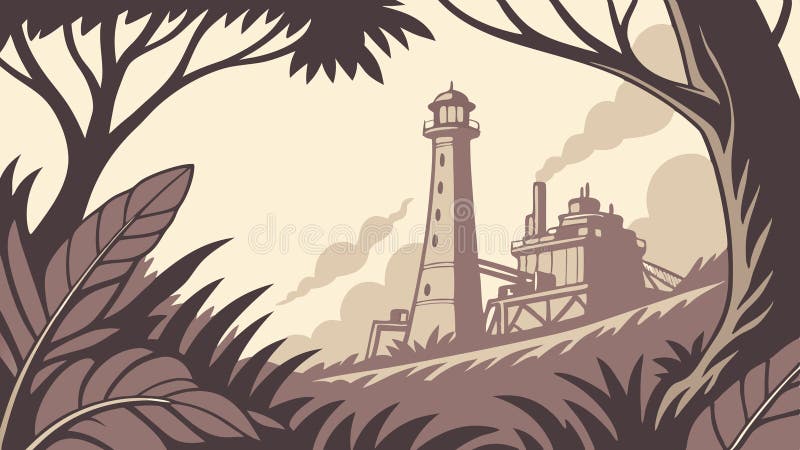 Faro en la densa jungla de diseño de vectores de faro oculto IA generativa libre illustration