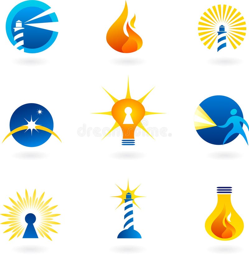 Farol, lâmpadas e ícones do incêndio ilustração stock Farol, lâmpadas e ícones do incêndio ilustração stock