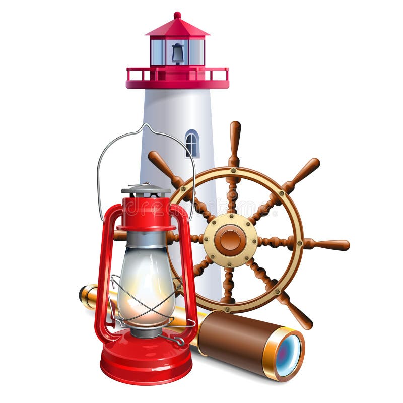 Farol vetor com lâmpada de querosene ilustração stock