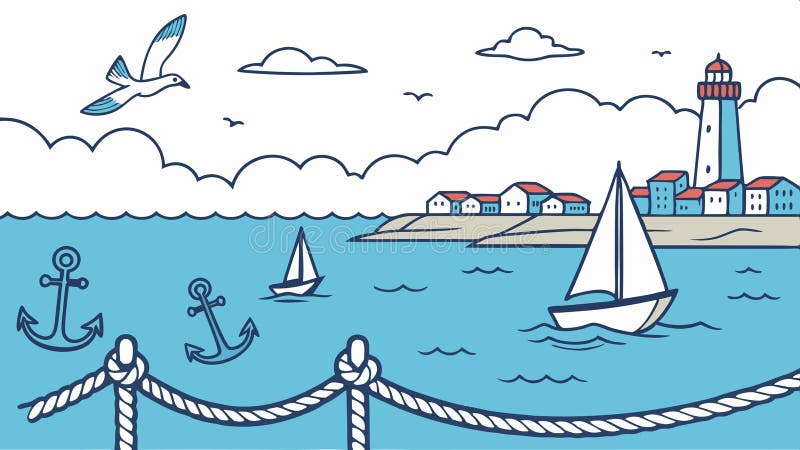Kustscen fyr segelbåt hav ankare maritim navigering vektordesign Generativ AI stock illustrationer