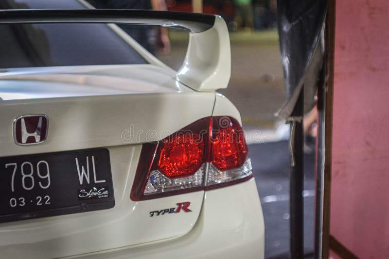 Surakarta Indonesia September 8 2018 Honda Civic Type R is one of Honda Type R lineup. This model FD2 only available in japan and Malaysia and only sold in sedan configuration. Powered by K20 engine that produced 222 horsepower, 7 horsepower more than previous Honda Type R. Indonesian enthusiasts could buy this in importers showroom back then and it cost more than twice of local Honda civic. Surakarta Indonesia September 8 2018 Honda Civic Type R is one of Honda Type R lineup. This model FD2 only available in japan and Malaysia and only sold in sedan configuration. Powered by K20 engine that produced 222 horsepower, 7 horsepower more than previous Honda Type R. Indonesian enthusiasts could buy this in importers showroom back then and it cost more than twice of local Honda civic