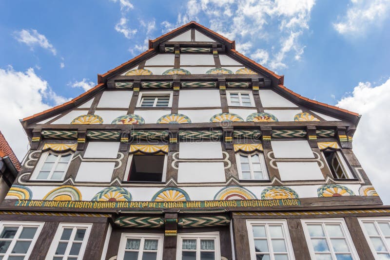 Fasada historyczny ryglowy dom w Hameln zdjęcie royalty free
