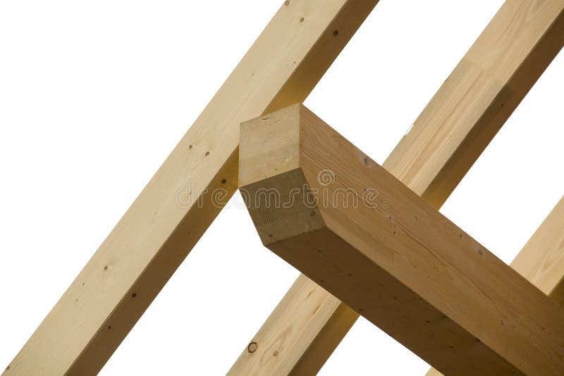 Details of wooden beams or trusses at a construction site. Isolated on white background. Details of wooden beams or trusses at a construction site. Isolated on white background.