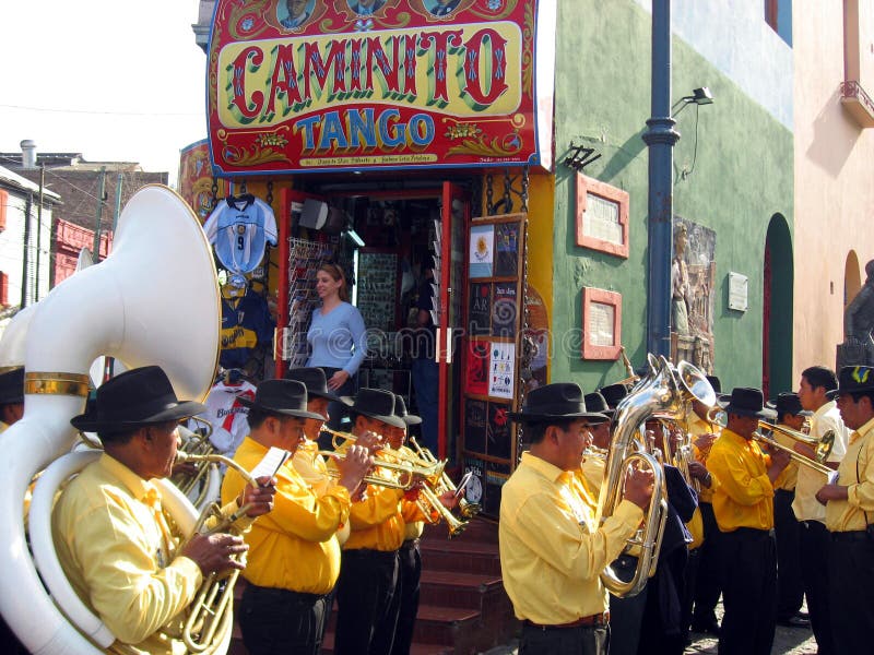 A street band plays in the La Boca district of Buenos Aires, Argentina. A street band plays in the La Boca district of Buenos Aires, Argentina.