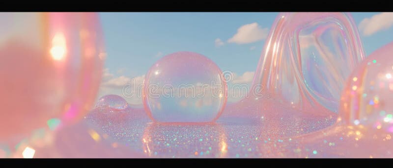 Fascinarea fundalului abstract cu sfere 3D care apar dintr-un rezervor de lichide strălucitor stock illustration