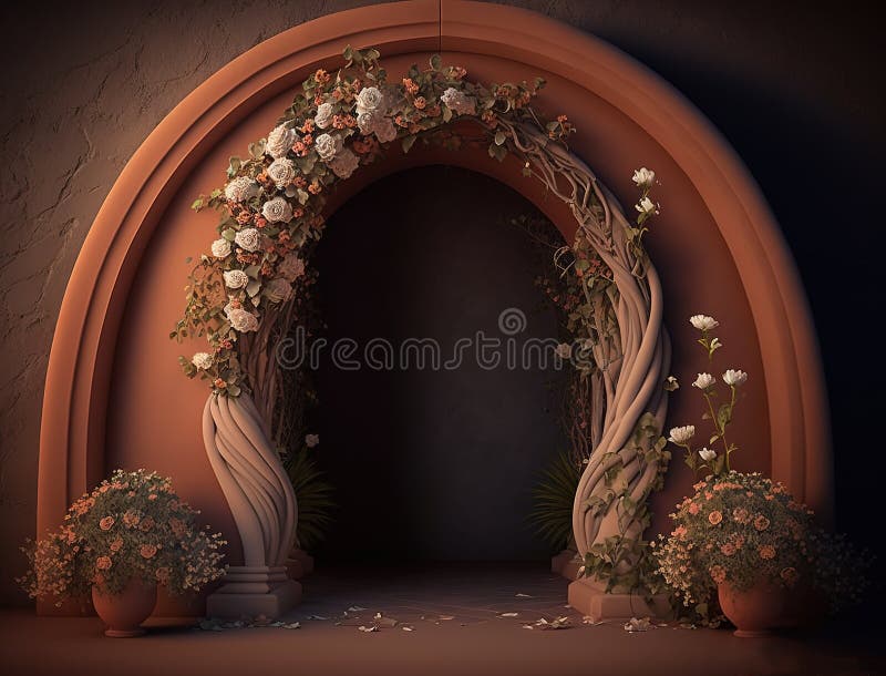 Fascino rustico generato ai : sfondo digitale con telaio di legno e florelli di terracotta illustrazione vettoriale