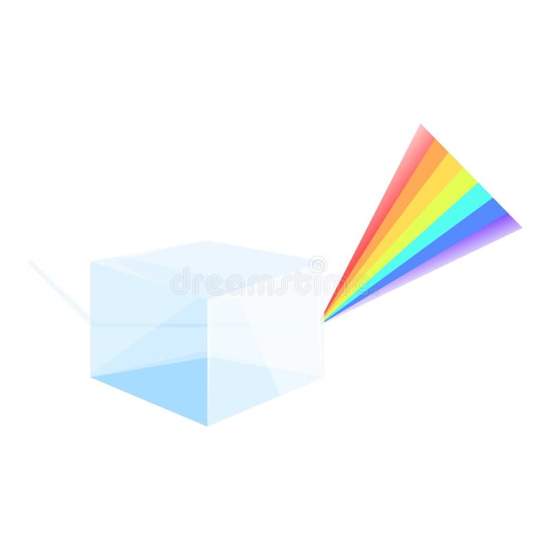 Fascio di luce che passa attraverso prisma creando un effetto arcobaleno. Cubo trasparente che rifrange un raggio di luce e lo disperde nei suoi colori spettrali