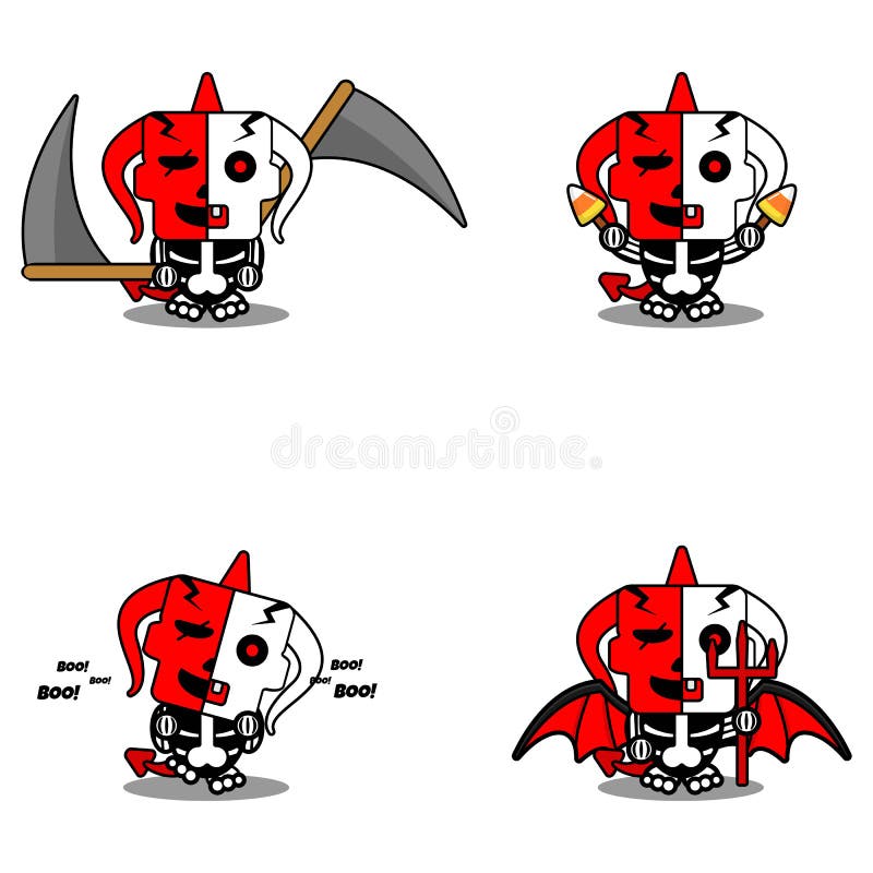 Fascio di ossa di diavoletto rosso mascotte di alloween illustrazione vettoriale