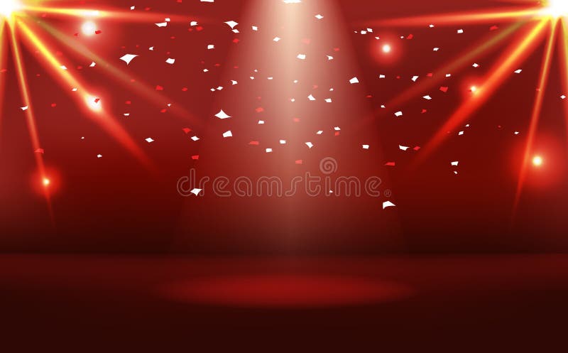 Fase rossa con i coriandoli luminosi al neon della carta e di effetto celebrare, vettore del fondo dell'estratto dello spargiment royalty illustrazione gratis