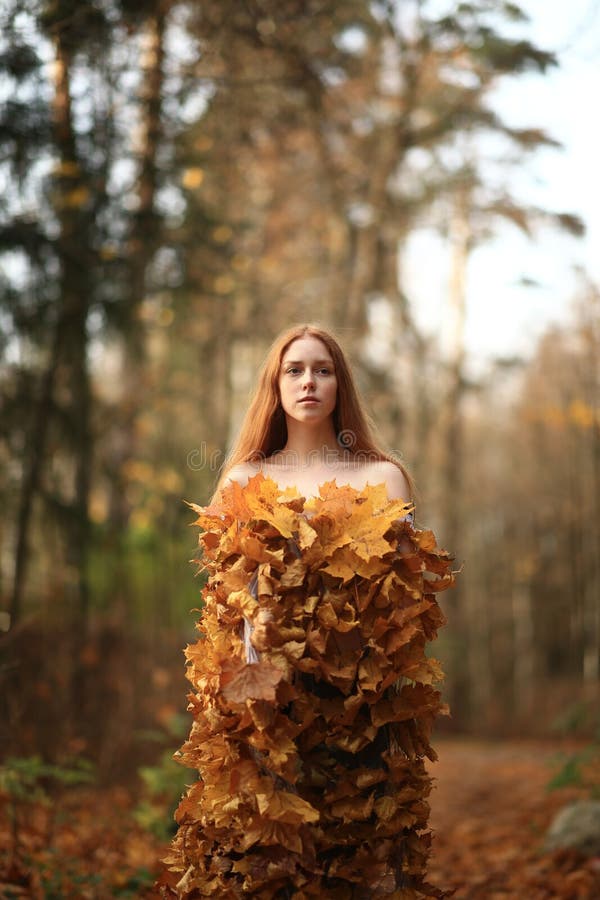 Fashion Autumn Model, Fall Leaves Dress, Beauty Girl Stock Photo ...