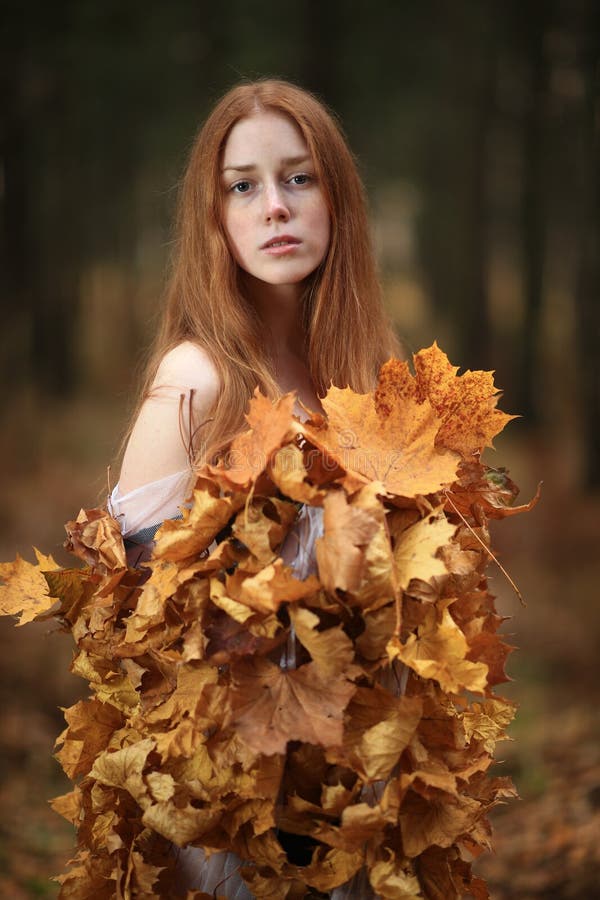 Fashion Autumn Model, Fall Leaves Dress, Beauty Girl Stock Photo ...