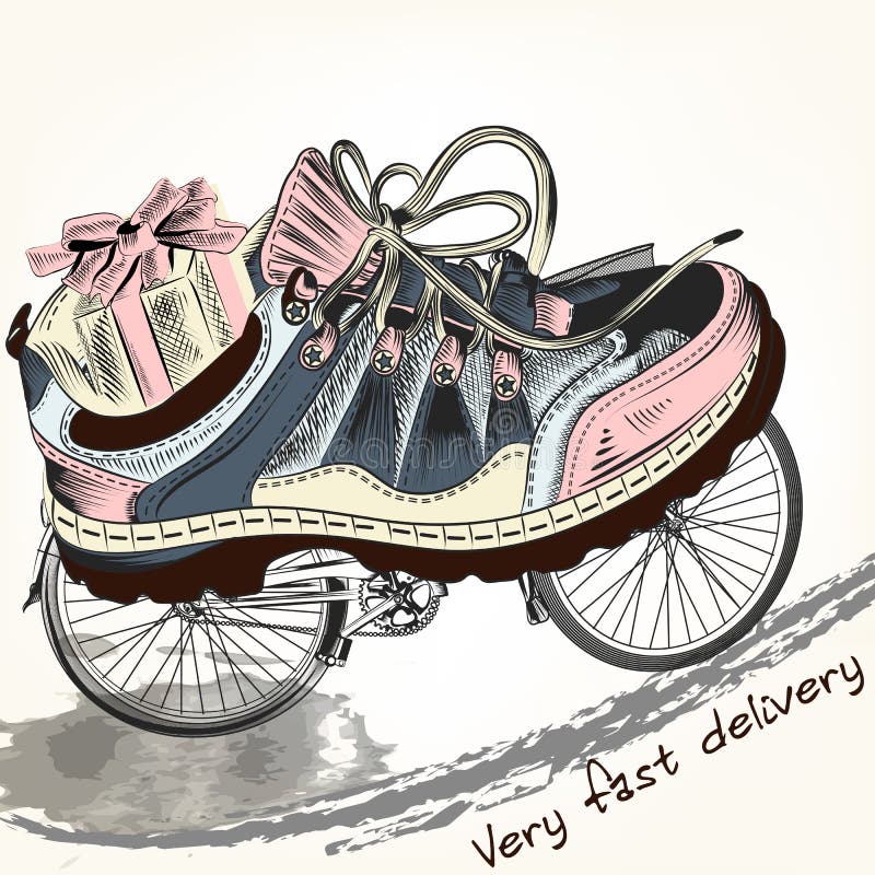 Fashion background with sports boots on a bike wheels symbolized