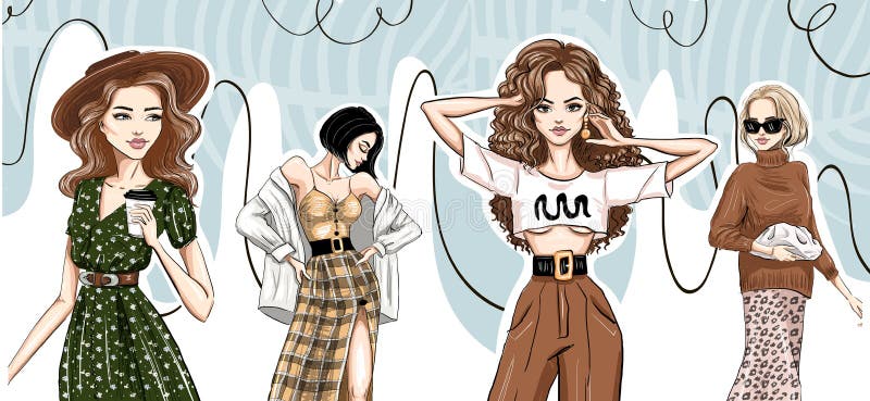 Fashion banner with cartoon trendy stylish models