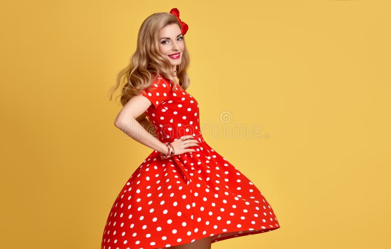 Fashion Beauty Pinup Girl Smiling Polka Dots Dress Stock Image Image Of Girl Accessories