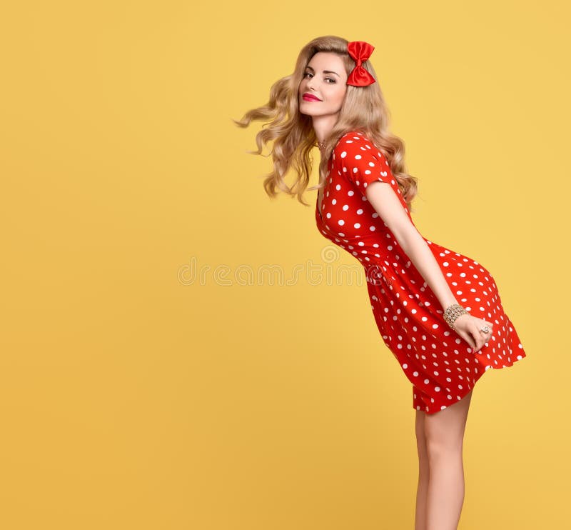 Fashion Beauty.PinUp Girl Smiling.Polka Dots Dress Stock Photo - Image ...