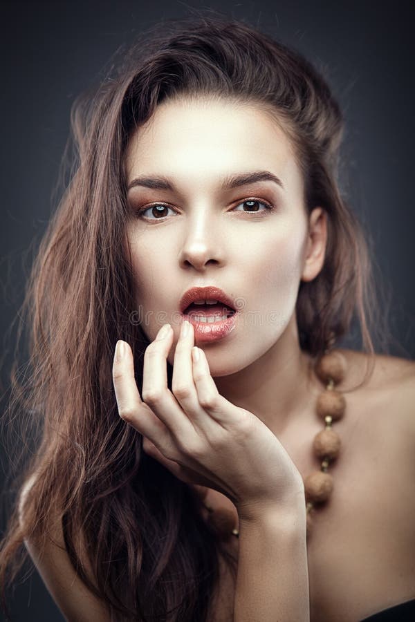 Fashion Beauty Portrait of Brunette with Chaos Hairstyle Stock Photo ...