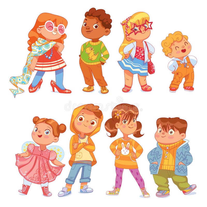 Fashion Children. Funny Cartoon Character Stock Vector - Illustration of  children, diversity: 225213873