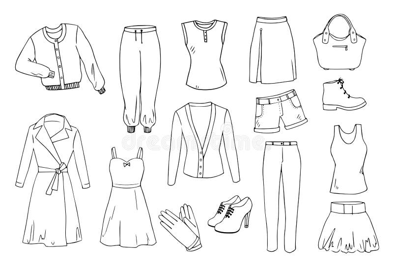 Women S Fashion Clothes Vector Set Stock Vector - Illustration of ...