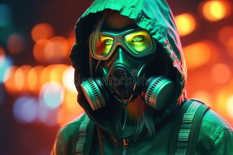 Cyberpunk Anime Girl Gas Mask Military Stock Vector (Royalty Free