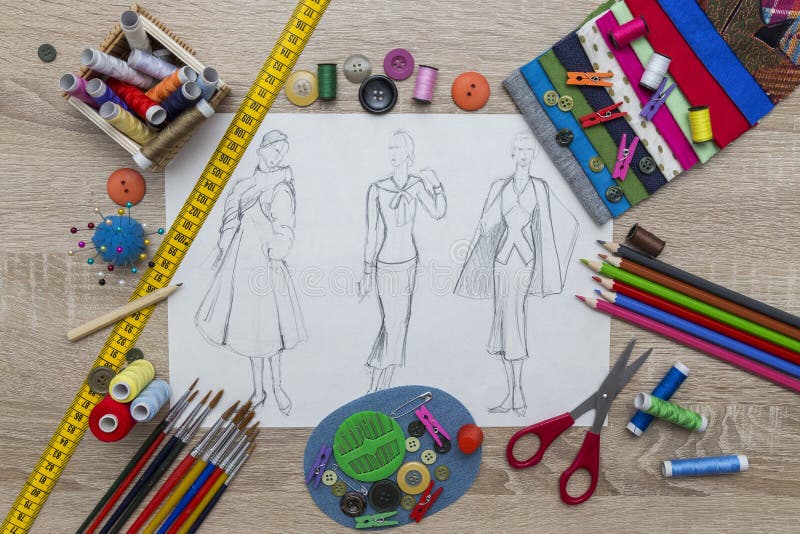 Fashion designer desk stock photo. Image of design, tape 116621884