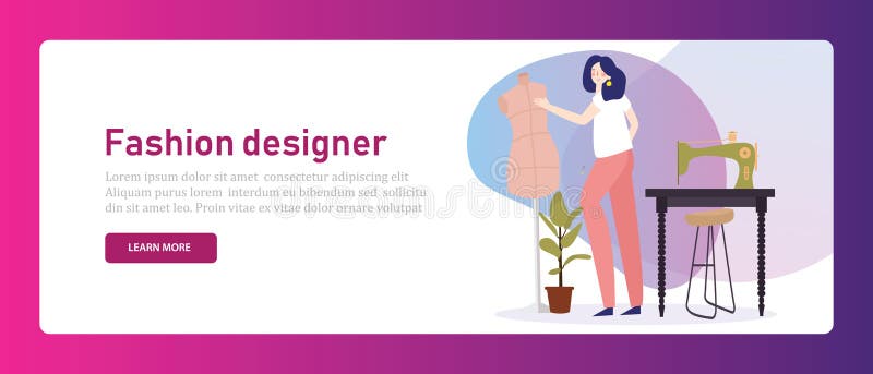 Fashion designer tailor. Girl working with sewing machine garment clothing dress maker in creative studio stylish vector illustration Fashion designer tailor. Girl working with sewing machine garment clothing dress maker in creative studio stylish vector illustration