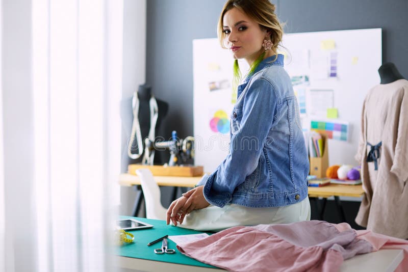 Fashion Designer Woman Working on Her Designs in the Studio Stock Image ...