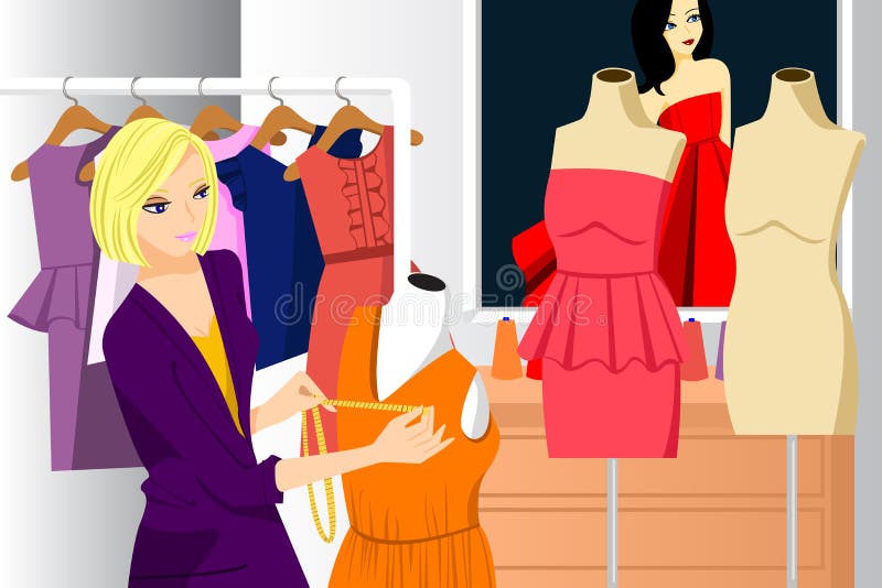 Fashion Designer Working in Her Studio royalty free illustration